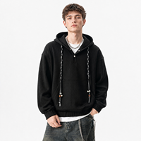 Sweat à capuche côtelé pour homme, coupe ample, style streetwear décontracté, manches longues, avec cordon de serrage et poche, printemps automne, vente en gros