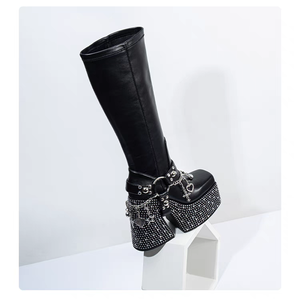 Bottes montantes tendance coréennes pour <span class=keywords><strong>femme</strong></span>, en cuir véritable, à plateforme, antidérapantes, respirantes, avec cristaux - Product Image 6