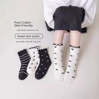 Chaussettes décontractées pour filles Printemps-Été 2026, lot de 4 paires, motif coréen nœud en forme de champignon noir, vente en gros de chaussettes pour enfants