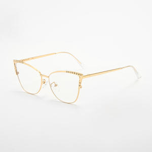 Montures de lunettes Qianai Cat Eye pour femmes, anti-lumière bleue, monture complète, verres en acrylique, décor en strass, style irrégulier - Product Image 2