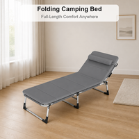 Lit pliant en métal gain de place avec coussin rembourré inclinable, housse anti-poussière et oreiller pour le camping