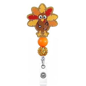 Lanière rétractable mignonne pour badge d'infirmière d'hôpital, porte-badge d'identification avec perles de dessin animé de citrouille mignonne - Product Image 5
