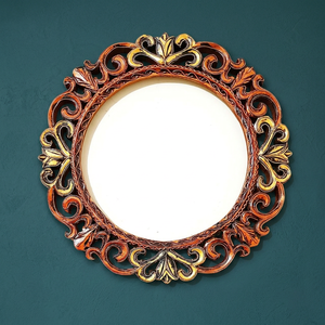 Handcrafted <b>Gold</b> Sheesham Wood Circular Wall <b>Mirror</b> Contemporary Art Frame Wholesale Moradabad - Product Image 3