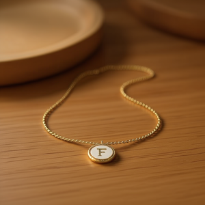 Collana con Ciondolo a Forma di Lettera F con Diamante, Catena da 2 Cm in Acciaio, Tono Oro e Argento - Product Image 2