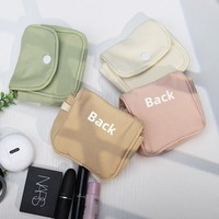 Dompet Koin Kancing Tekan Kanvas Portabel Kecil untuk Wanita, Tempat Kartu Warna Solid, Organizer Koin Mini