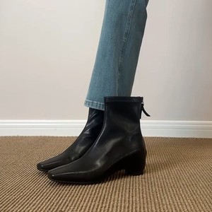 Genuine Leather Minimalist Height Increasing Slim <b>Boots</b>, British Style Square Toe Back Zipper Ankle <b>Boots</b> for Commute - Product Image 3
