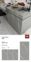 Comptoir gris en pierre frittée grand format, aspect marbre glacé, dalle 3200*1600mm, durable, pour salon et salle à manger