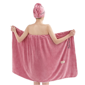 <strong>Women's</strong> Microfiber Spa Wrap Bath <strong>Robe</strong> and <strong>Dry</strong> Hair Shower Cap Soft Absorbent Knitted Towel Set - Product Image 1
