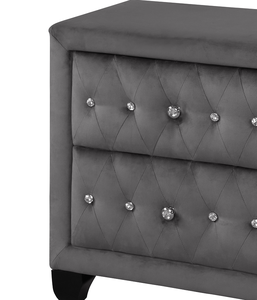 Table de chevet moderne en cristal capitonnée à 2 tiroirs réglables avec revêtement en velours, meubles écologiques pour chambre à coucher et salon - Product Image 4