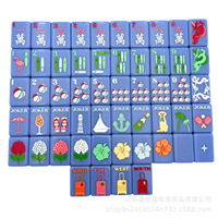 Tuiles de Mahjong de style américain, thème vacances, motifs planches de surf et flamants roses, en acrylique, fond violet, boîte en carton