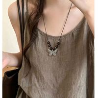 Nouveau Collier Long Polyvalent pour Femme, Style Chinois, en Corde Faite à la Main avec Perles en Bois et Papillon Argenté Vieilli Vintage