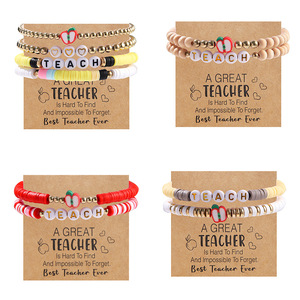 Il giorno dell'insegnante regalo di perle di argilla polimerica insegnano lettere elastico braccialetto di perline braccialetto di perline con carta - Product Image 2