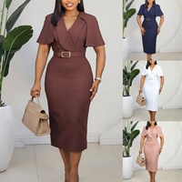 Robe de bureau élégante D523 pour femmes, grande taille, coupe ajustée, col en V, style cape, pour le travail et les déplacements