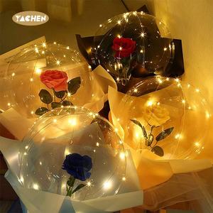 Yachen 18 inch rõ ràng trong Suốt LED Light Up Bobo bóng với Rose Flower cho Valentines bà mẹ ngày bên Món quà trang trí - Product Image 4