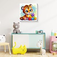 Kit de peinture par numéros Tigre de dessin animé – Cadeaux et décorations pour enfants – Kit de peinture par numéros avec cadre