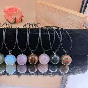 2024 nouveauté longue corde noire Nature ronde <span class=keywords><strong>solitaire</strong></span> pierre pendentif collier pour femmes hommes bijoux - Product Image 3