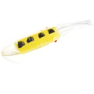 Señuelos de Pesca de calamar suave UV, cebo Artificial de 6 pulgadas, faldas de calamar amarillo