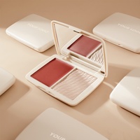 Palette de fards à joues et de highlighters véganes longue tenue, résistants à l'eau, 2 couleurs, poudre pressée et crème, marque privée, vente chaude