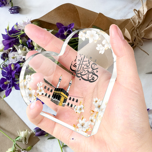 Elegante Targa in Acrilico a Forma di Cuore per Celebrazioni Islamiche, Ramadan, Hajj, Umrah, Decorazioni per Feste e Festival Islamici da Tavolo - Product Image 3