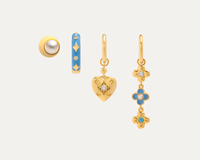 Ensemble de boucles d'oreilles en forme de cœur bleu Voyager plaqué or 18 carats, résistant au ternissement, durable, design empilable or, bleu et blanc, tendance