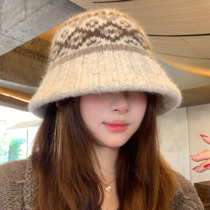 Fall Island Knitted <b>Wool</b> Bucket Hat For Women Winter Warm Windproof Ethnic Style Gray Khaki Light <b>Brown</b> Black Red - Product Image 2