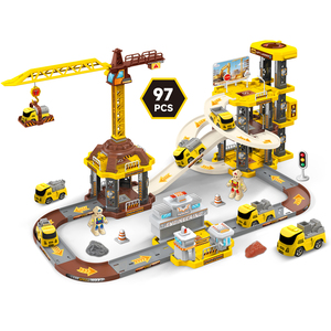 Circuit de course de voitures slot en plastique ABS 97 pièces, <span class=keywords><strong>garage</strong></span> urbain d'ingénierie, jouet de stationnement à assembler soi-même pour enfants - Product Image 1