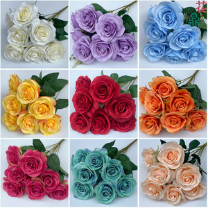 Bouquet de roses artificielles 9 têtes, style européen, fleurs en soie plastique réalistes pour décorations de mariage et d'hôtel - Product Image 5