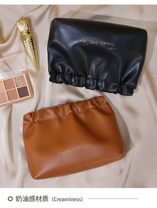 Customize LOGO Wrinkled Bag <strong>for</strong> <strong>Women</strong> <strong>Travel</strong> <strong>Kit</strong> Pouch Bag Pink Black Soft PU Plush Fabric Makeup Lipstick Cosmetic Storage Bag - Product Image 5