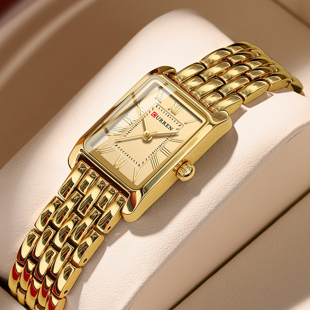 CURREN New Women's Quartz Watch Waterproof Luxury Women's Watch Elegant Gold Rectangular Dial Quartz Watch Bracelet Gift 9115