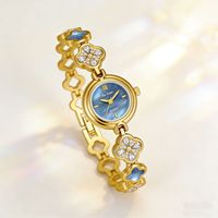 Jam Tangan Quartz Penunjuk Waktu Model Baru BS, Motif Bunga Begonia Empat Daun, Warna Alami, Cangkang Logam Elegan Berkualitas Tinggi FA1903