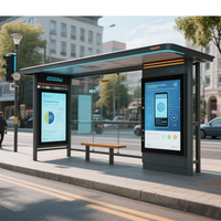Abri d'arrêt de bus intelligent personnalisable, alimenté à l'énergie solaire, résistant aux intempéries, avec verre trempé et écran d'affichage numérique