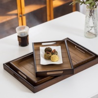 Ensemble de plateaux de service rectangulaires emboîtables en bambou naturel, durables et écologiques, avec poignées découpées, pour la maison, la cuisine, la table, la restauration, l'hôtellerie et les cafés