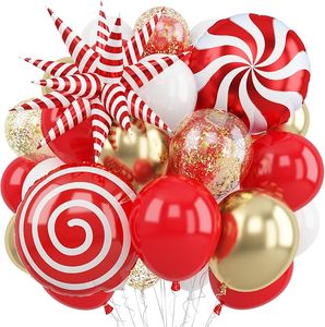 Ensemble de ballons de Noël en latex mat rouge et or métallisé de 12 pouces, ballons en aluminium en forme d'étoile et de sucette, décoration de fête d'<span class=keywords><strong>anniversaire</strong></span> - Product Image 1