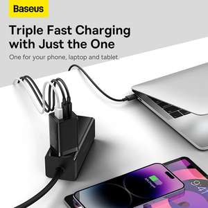 2C ชาร์จเร็วสำหรับ <span class=keywords><strong>BASEUS</strong></span> GaN5 Pro + U <span class=keywords><strong>65W</strong></span> EU อะแดปเตอร์ชาร์จหัวสำหรับแท็บเล็ตโทรศัพท์มือถือแล็ปท็อป - Product Image 4