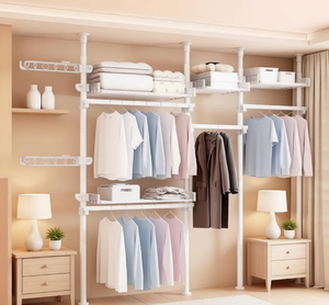 Porte-vêtements pliable sur pied en métal avec ailes – Hauteur réglable pratique - Product Image 3