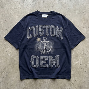 เสื้อยืดโอเวอร์ไซส์ทรงบ็อกซี่ ไหล่ตก ผ้าคอตตอน 100% หนัก 330 GSM ปักลายปะติด พิมพ์ลายดิจิทัล ทำสีซีดแบบดิสเทรส รับผลิตตามแบบ OEM - Product Image 1