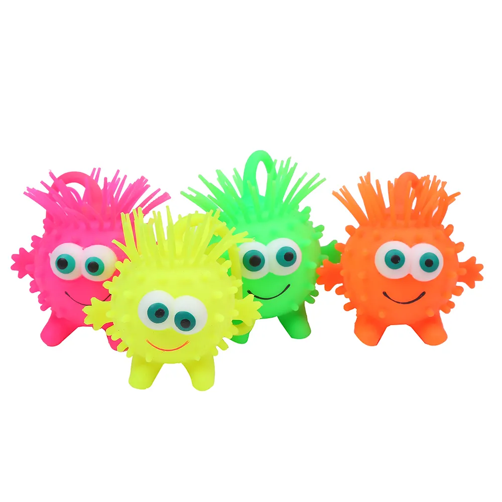 KEHUI Factory Direct Sale New Popular Smile Big Eye Tpr Hairy Toy Ball Squishy Squeeze Toys Puffer Ball