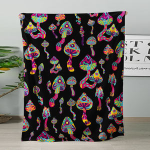 Manta Trippy con estampado de setas, forro polar psicodélico o Sherpa, manta de diseño suave inspirada en alucinógenos - Product Image 6