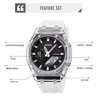 Jam Tangan Digital Pria Skmei 2100 Populer Terkenal Tali Silikon Asli Tahan Air Transparan Desain Jam Tangan Olahraga Waktu Ganda