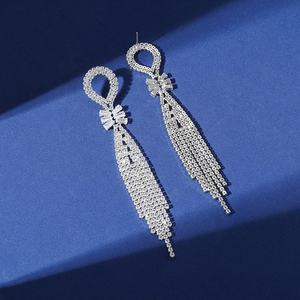 European American Temperament Tassel Rhinestone <b>Long</b> Gold Plated Geometric Women's Drop <b>Earrings</b> for Anniversary Fashion - Product Image 5
