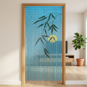 Dreamy Vertical Bamboo Blinds Blue Bamboo Leaf Pattern Bohemian Style Blackout Eco-Friendly Durable Bead Rope for Octagonal - Product Image 5