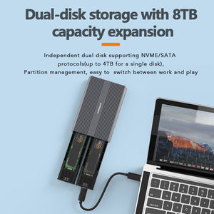 ثنائي الخليج بروتوكول مزدوج NGFF ساتا NVME بسي 2 في 1 SSD حالة الضميمة محول <span class=keywords><strong>M</strong></span>.2 NVME NGFF إلى USB3.1 نوع C SSD حالة الضميمة - Product Image 5