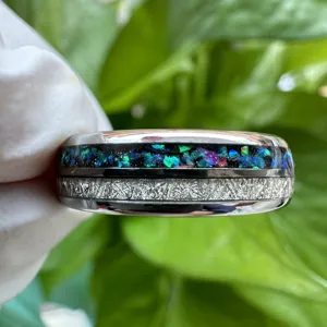 Macho đồ trang sức 6mm vonfram vòng vòm Inlay Opal cho phụ nữ đám cưới ban nhạc Nhẫn quà tặng đồ trang sức thời trang