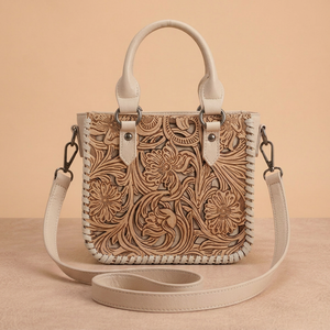 Hand Tooled Floral Leather Handbag Embossed Animal Print Zipper Closure Speedy <b>Purse</b> Tote Satchel Shoulder Bag for Women - Product Image 1