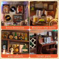 Kit de bricolage pour coin lecture sur le thème d'une brasserie, avec éclairage LED, kit de maison miniature en bois pour les amateurs de livres adultes