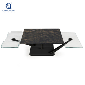 <span class=keywords><strong>Table</strong></span> <span class=keywords><strong>basse</strong></span> pivotante de style moderne en acier inoxydable avec <span class=keywords><strong>plateau</strong></span> en <span class=keywords><strong>céramique</strong></span> rotatif et dessus en verre - Product Image 2