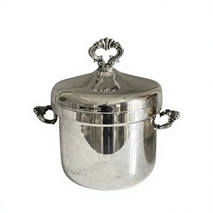 Cubo de hielo plateado estilo italiano con tapa y asas, fácil de transportar, diseño vintage, enfriador de vino para mostrador, para suministros de bar. - Product Image 1