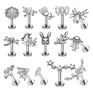 <span class=keywords><strong>Orecchini</strong></span> Labret in Titanio G23 16G con Zirconi Multi-Stile, Piercing alla Moda per Naso, Labbra, Trago, Elica, Daith, Lobo, Gioielli per il Corpo - Product Image 1