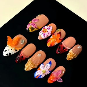 <span class=keywords><strong>Uñas</strong></span> Postizas de Diseño Nuevo, Románticas, con Flores de <span class=keywords><strong>Verano</strong></span>, Estilo Ataúd Largo, Personalizadas, Hechas a Mano, para Fiestas de Chicas, con Adhesivos - Product Image 3