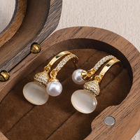 Anting-anting lingkaran mata kucing berlapis emas, jarum, wanita, vintage, mewah ringan, perhiasan keberuntungan dan kekayaan